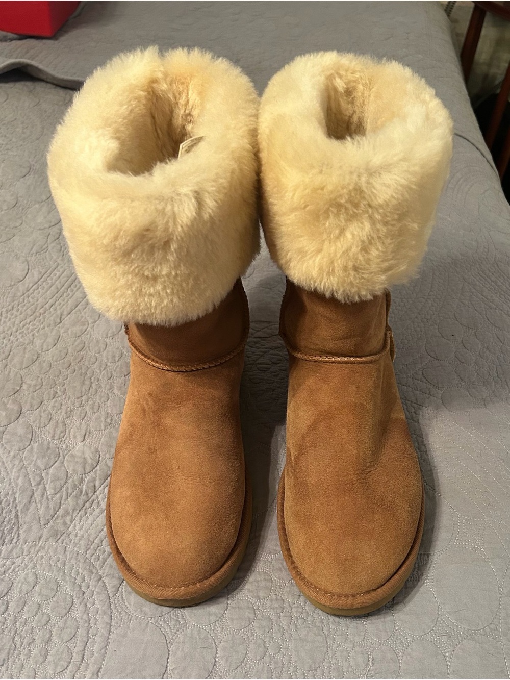 UGG Mid-Calf Waterproof Suede Boots. Cozy Shearling-Lined -  Chestnut - Size 10